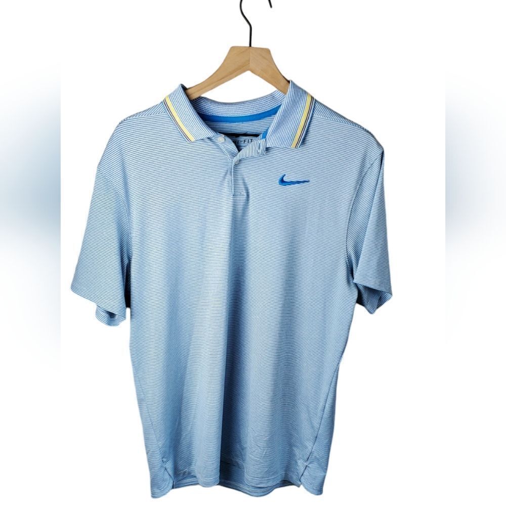 Nike Blue & White Pinstriped Golf Polo Shirt